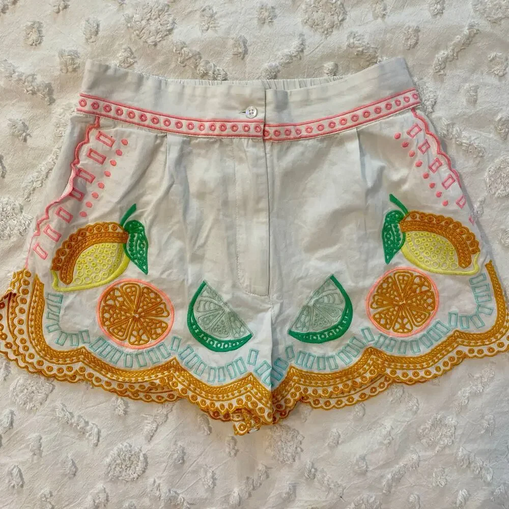 Reiss Broderie Shorts Girls Size 10-11 Cotton Embroidered Fruits Summer Vacation - Picture 2 of 6